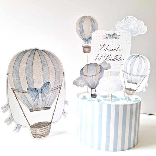 Personalised Pastel Hot Air Balloon Cake Topper Set