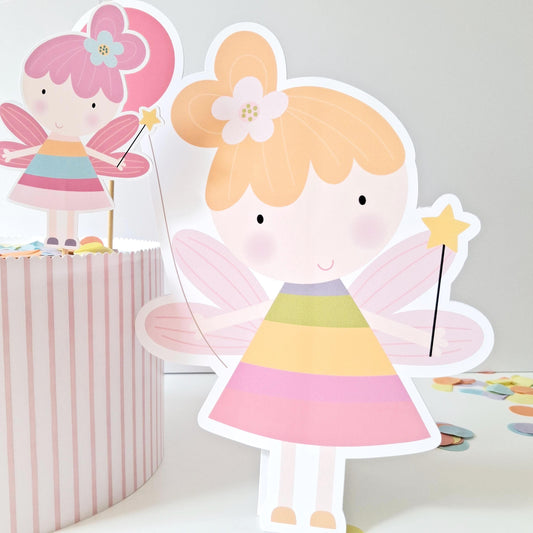 Magical Flower Fairy Cake Topper Set with Freestanding Figure – Personalised Party Decor