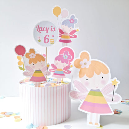 Magical Flower Fairy Cake Topper Set with Freestanding Figure – Personalised Party Decor
