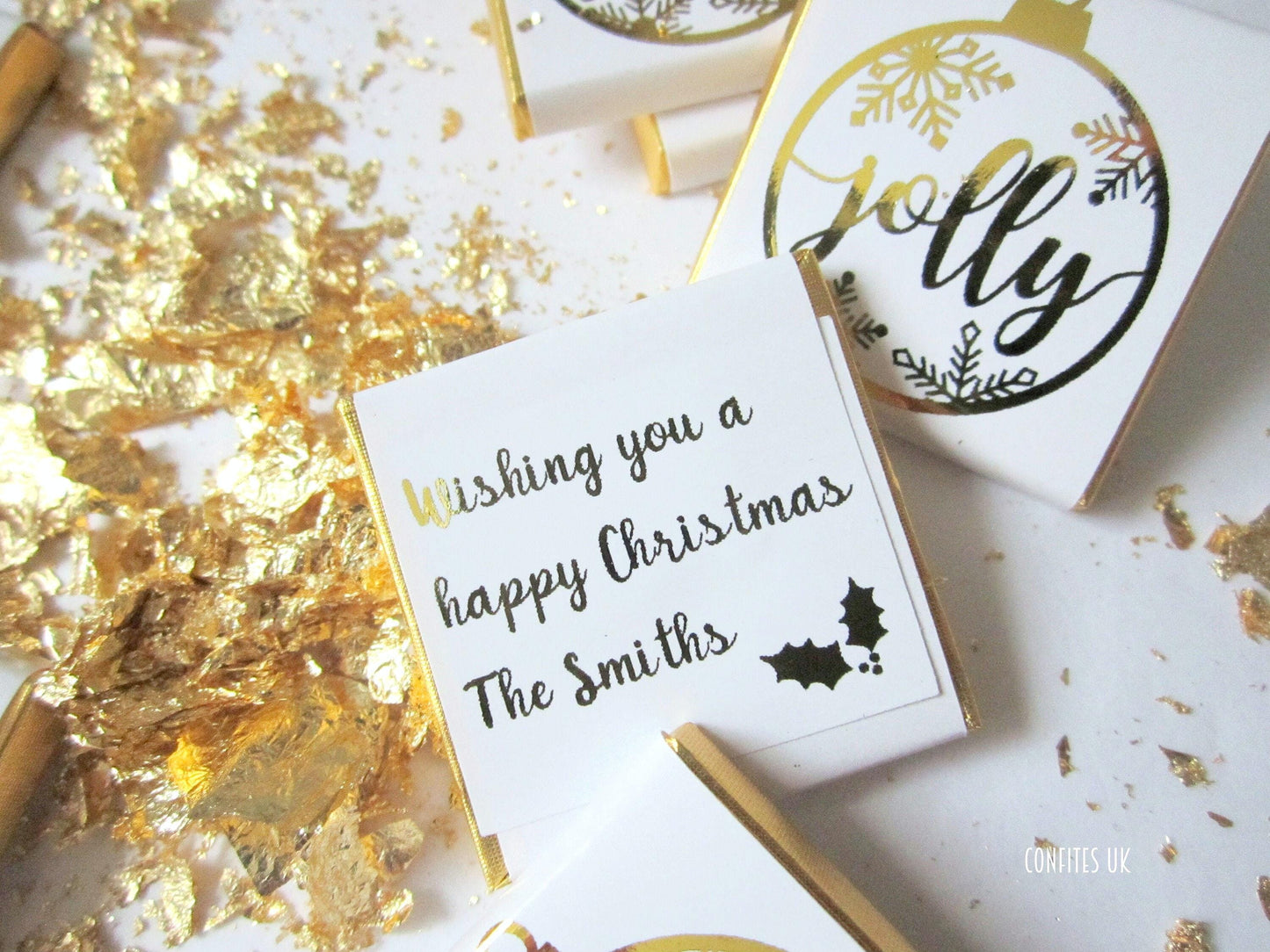 Personalised White Gold Bubble Christmas Chocolates – Pack of 25