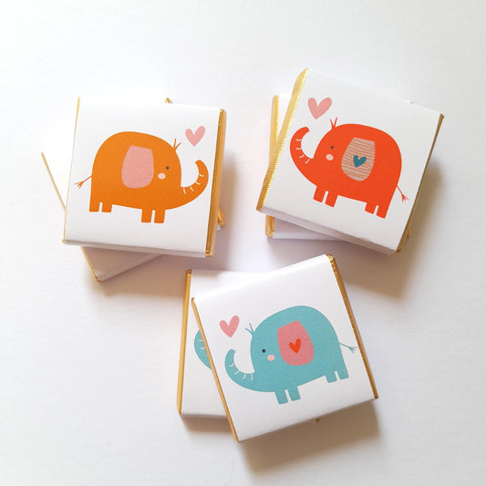 Personalised Elephant Favours – Bright Baby Shower Chocolates (Pack of 25)