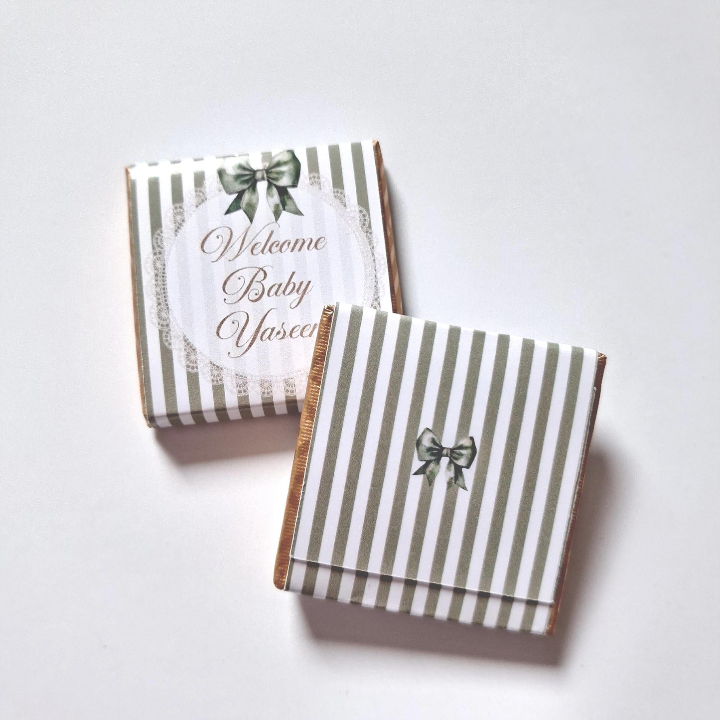 Personalised Sage Green Baby Shower Chocolate Favours – Welcome Baby (Pack of 25)