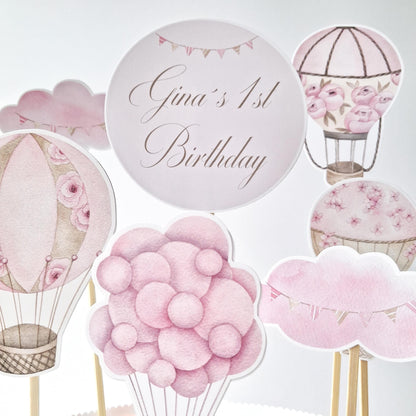 Personalised Hot Air Balloon Cake Topper Set – Pink Floral