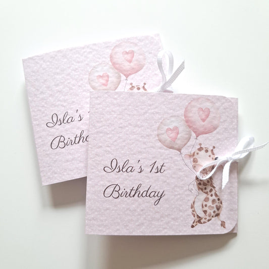 Personalised Baby Giraffe 1st Birthday Favours for Girls – Chocolate Treats