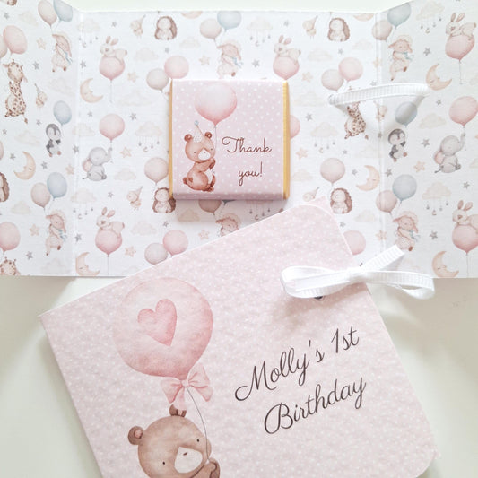 Baby Bear 1st Birthday Favours – Personalised Chocolate Treats for Girls