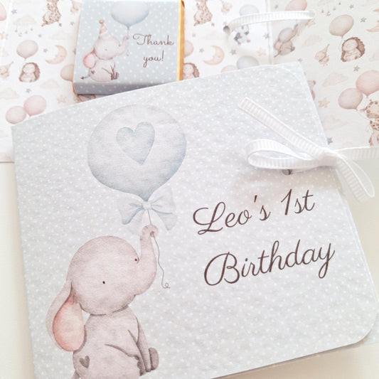 Personalised Baby Elephant 1st Birthday Favours for Boys – Chocolate Treats