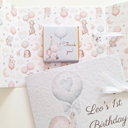 Personalised Baby Elephant 1st Birthday Favours for Boys – Chocolate Treats