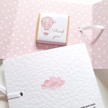 Personalised 1st Birthday Favours – Pink Hot Air Balloon Chocolate Thank-You Treats