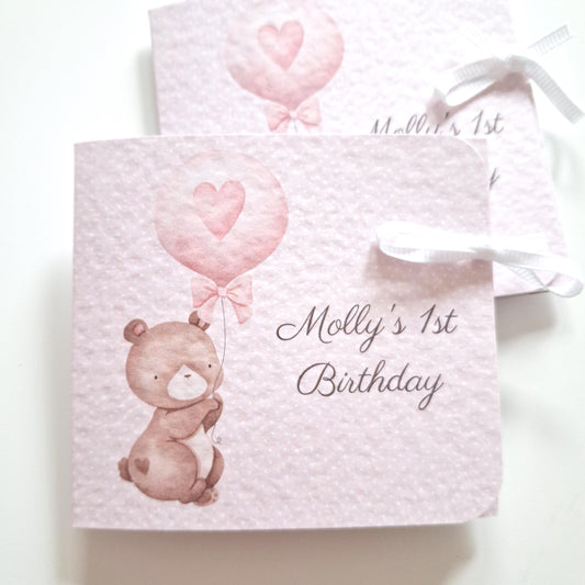 Baby Bear 1st Birthday Favours – Personalised Chocolate Treats for Girls