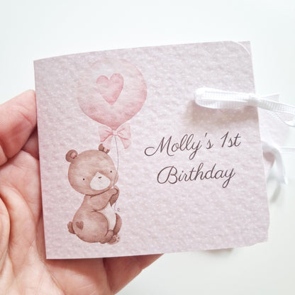 Baby Bear 1st Birthday Favours – Personalised Chocolate Treats for Girls