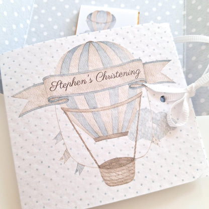Blue Hot Air Balloon Christening Favours – Personalised Chocolate Gifts