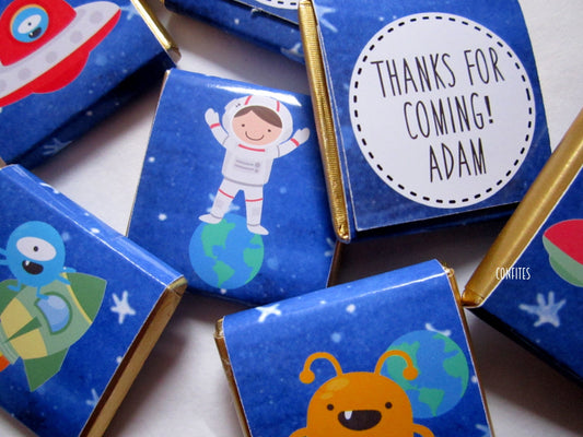 Personalised Astronaut Chocolate Favours, Space Party Treats (Pack of 25)