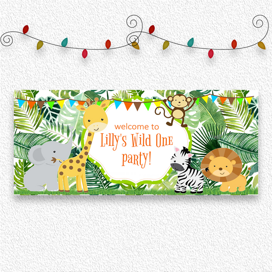Jungle Safari Birthday Banner, Birthday Party Wall decor in satin paper