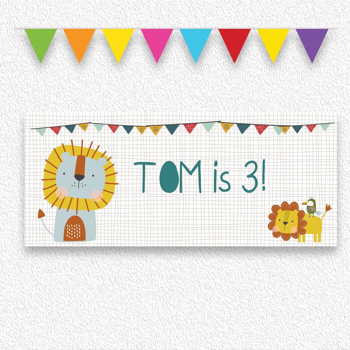 Cute Lion Personalised Birthday Banner – Jungle Safari Wall Décor in Satin Paper