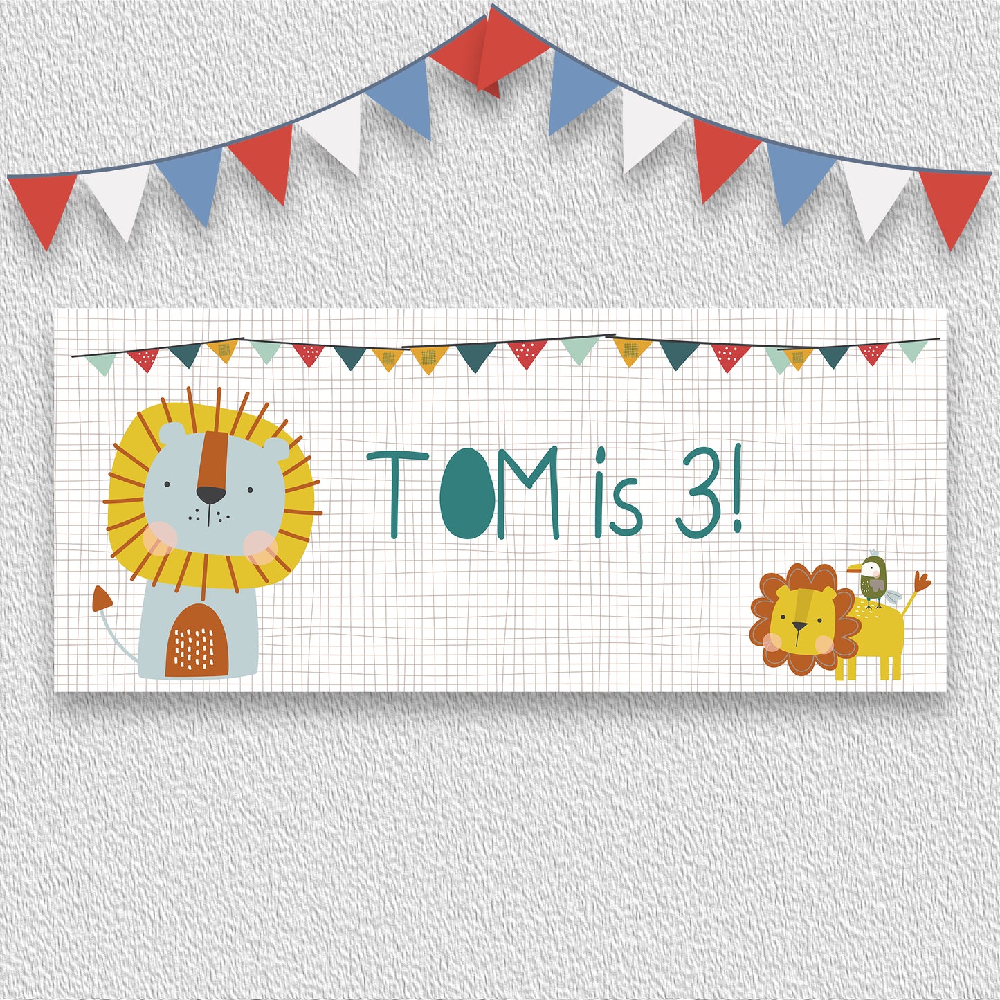 Cute Lion Personalised Birthday Banner – Jungle Safari Wall Décor in Satin Paper