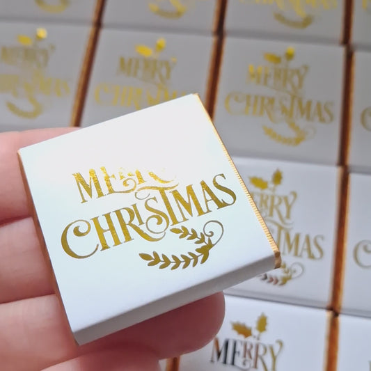 Personalised White and Gold “Merry Christmas” Chocolate Favours – Pack of 25