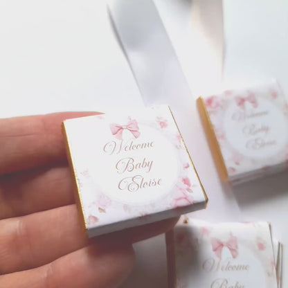 Personalised Welcome Baby Girl Chocolate Favours – Pink Floral Treats (Pack of 25)