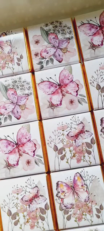 Butterfly Birthday Favours – Personalised Chocolates with Flowers (Pack of 25)