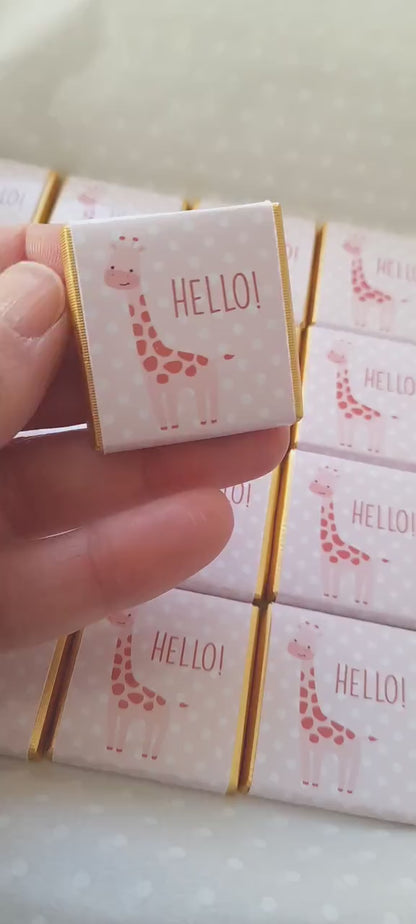 Personalised Pink Giraffe Chocolate Favours – Girl Baby Shower Treats (25 Pack)