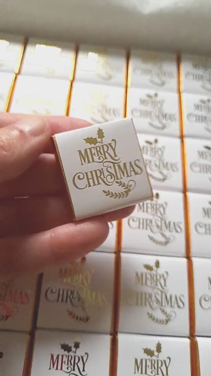 Personalised White and Gold “Merry Christmas” Chocolate Favours – Pack of 25