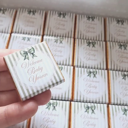 Personalised Sage Green Baby Shower Chocolate Favours – Welcome Baby (Pack of 25)