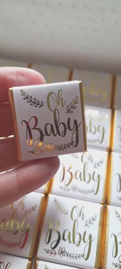 Gold “Oh Baby” Chocolate Favours – Personalised Baby Shower Treats (Pack of 25)