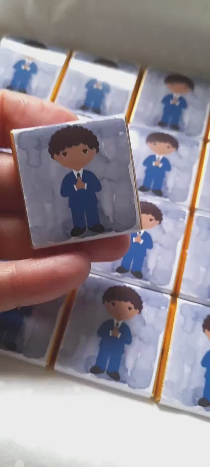 1st Communion Favours for Boys – Personalised Chocolates with Curly Hair Design (Pack of 25)