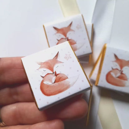 Fox Baby Shower Chocolate Favours – Personalised Woodland Design (Pack of 25)