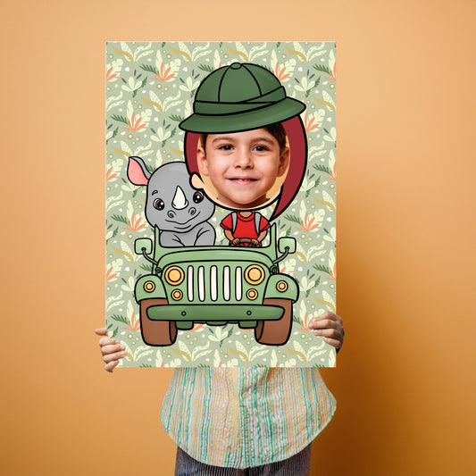 Rhino Safari Driver Face in the Hole Photo Booth Prop – Kids Jungle Party Foam Board