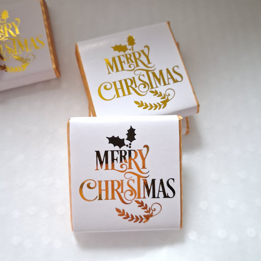 Personalised White and Gold “Merry Christmas” Chocolate Favours – Pack of 25