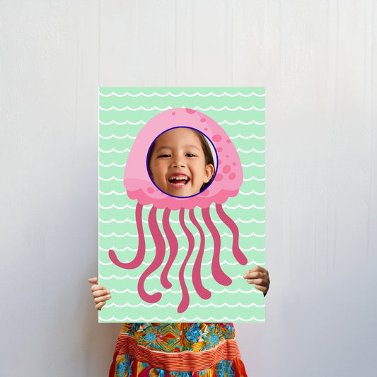 Jellyfish Face in the Hole Photo Booth Prop – Kids Under the Sea Party Foam Board